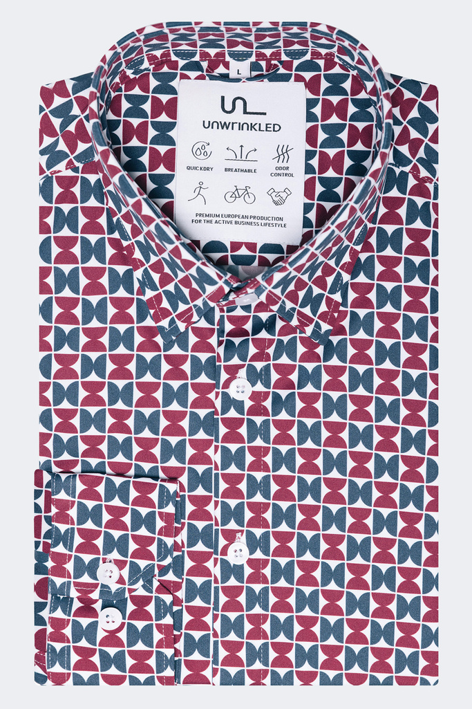 Men's patterned performance shirt - GEO NORDIC BURGUNDY