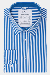 Męska funkcyjna koszula biznesowa w paski  - BEZ PRASOWANIA - CLASSIC STRIPES BLUE