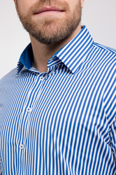 Męska funkcyjna koszula biznesowa w paski  - BEZ PRASOWANIA - CLASSIC STRIPES BLUE