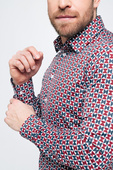 Men's patterned functional shirt - GEO NORDIC BURGUNDY