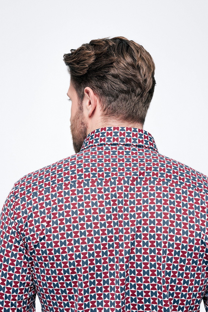 Men's patterned functional shirt - GEO NORDIC BURGUNDY