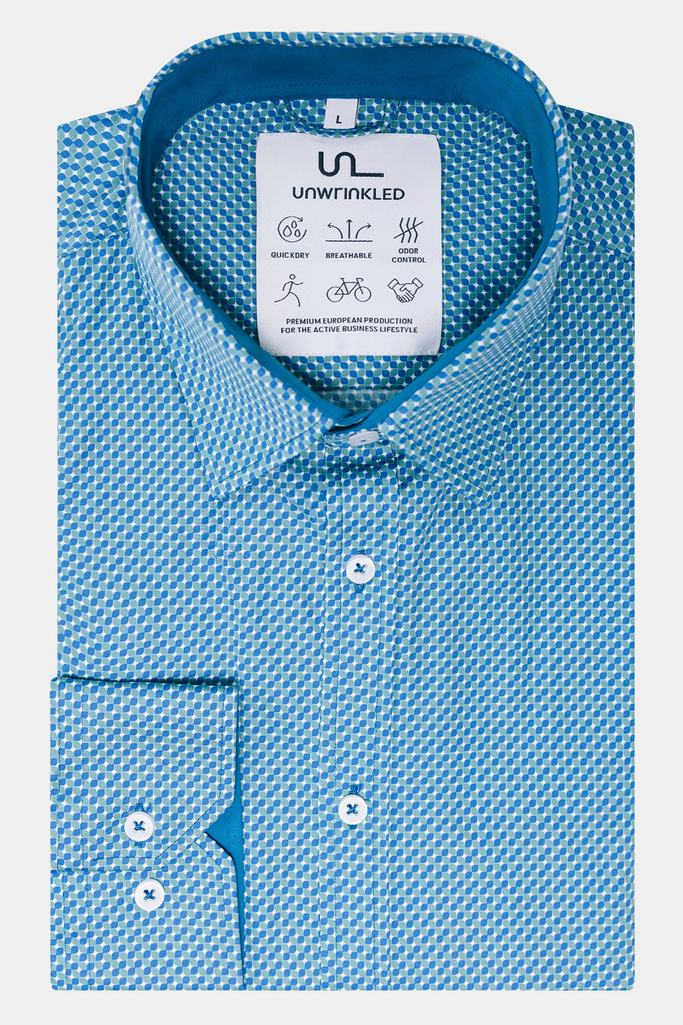 Męska funkcyjna koszula w mikrowzór - TURQUOISE BREEZE