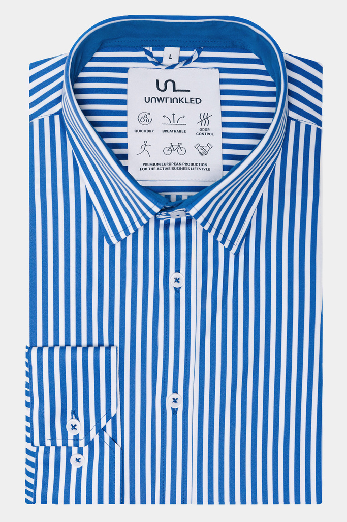 Męska funkcyjna koszula biznesowa w paski  - CLASSIC STRIPES BLUE
