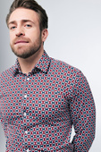 Men's patterned functional shirt - GEO NORDIC BURGUNDY