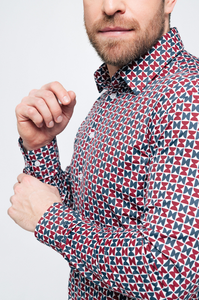 Men's patterned functional shirt - GEO NORDIC BURGUNDY