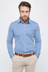 Męska funkcyjna koszula biznesowa w paski  - BEZ PRASOWANIA - CLASSIC STRIPES BLUE